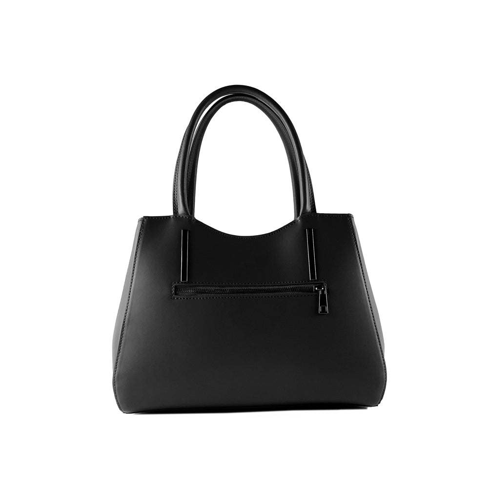 RB1004A | Genuine Leather Handbag Made in Italy with Removable Shoulder Strap and Gunmetal Metal Snap Hook Attachments - Black Color - Dimensions: 33 x 25 x 15 cm + Handles 13 cm